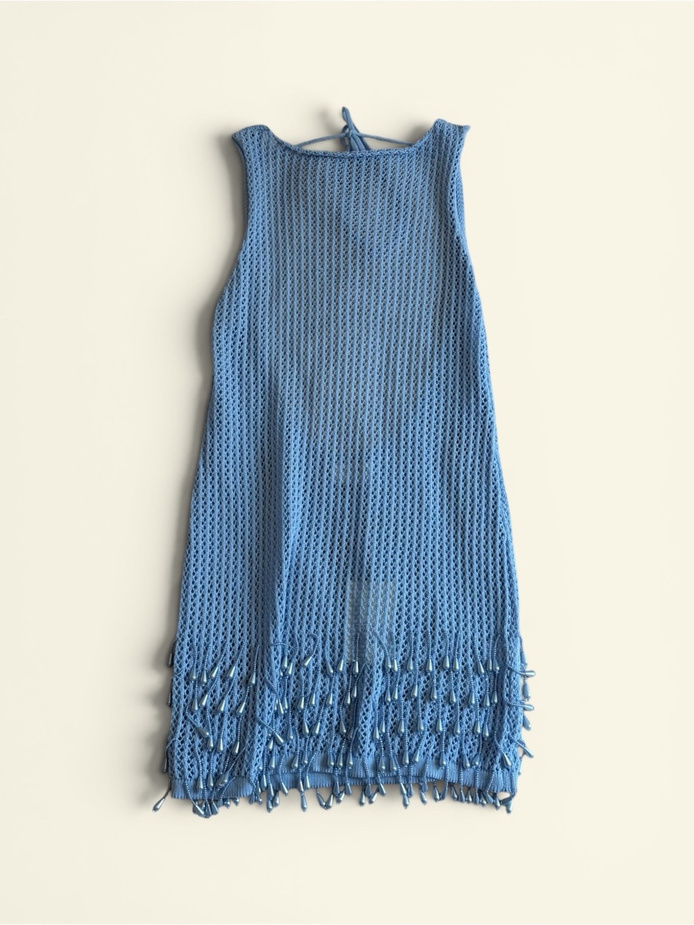 NWT Peppermayo Blue Miracle Beaded Crochet Mini Dress Low Back Boho L/XL Beach